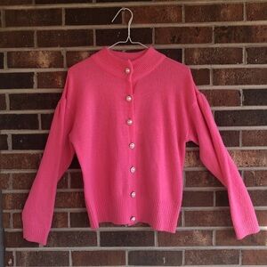 Mock neck Cardigan Pink Soft Sweater size M